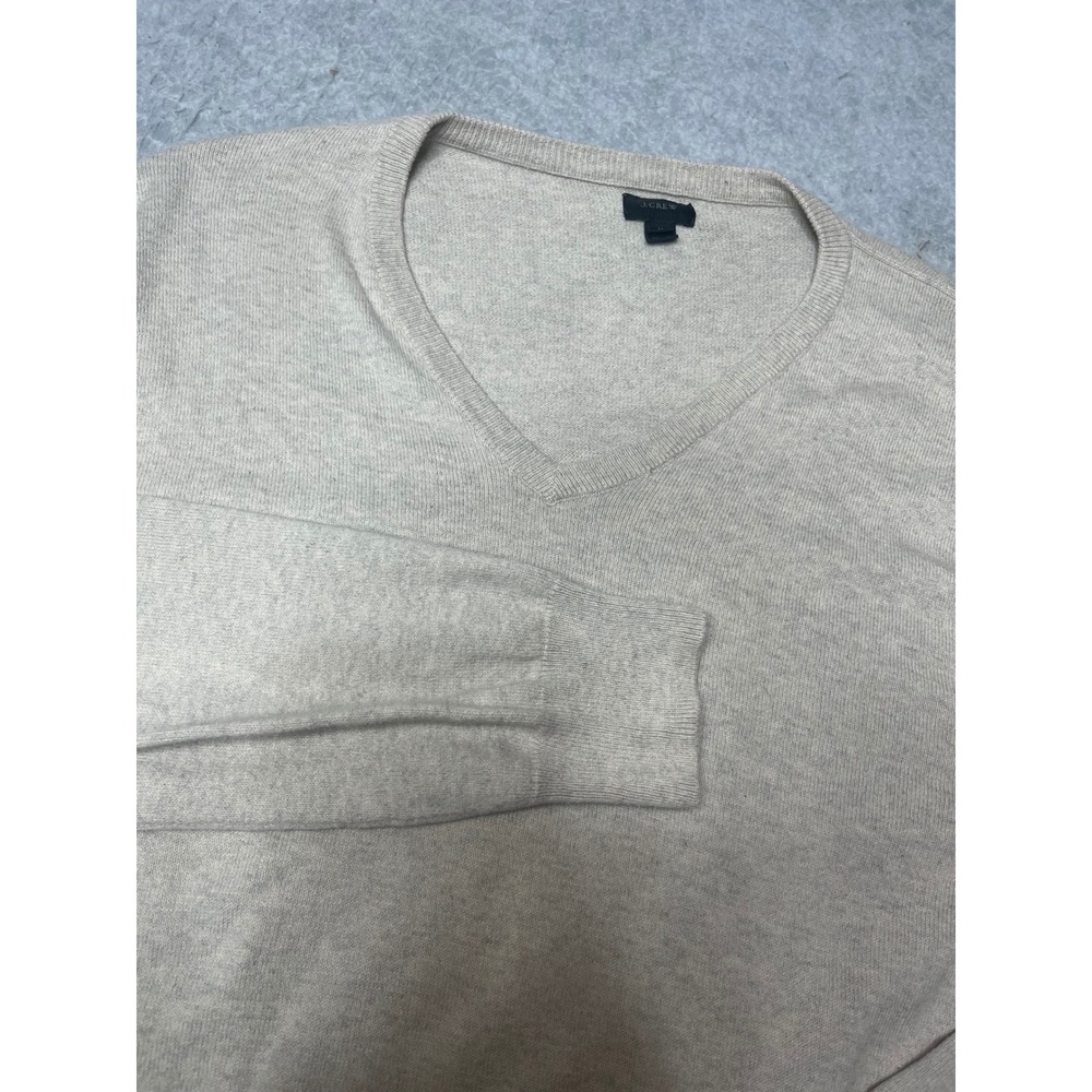 J.Crew Mens‎ V-Neck Sweater Heathered Oatmeal Beige Cotton Cashmere Blend  M